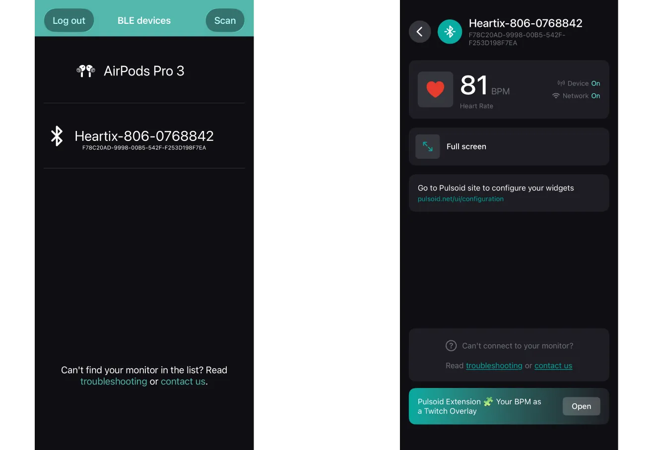 Device page in the iOS app