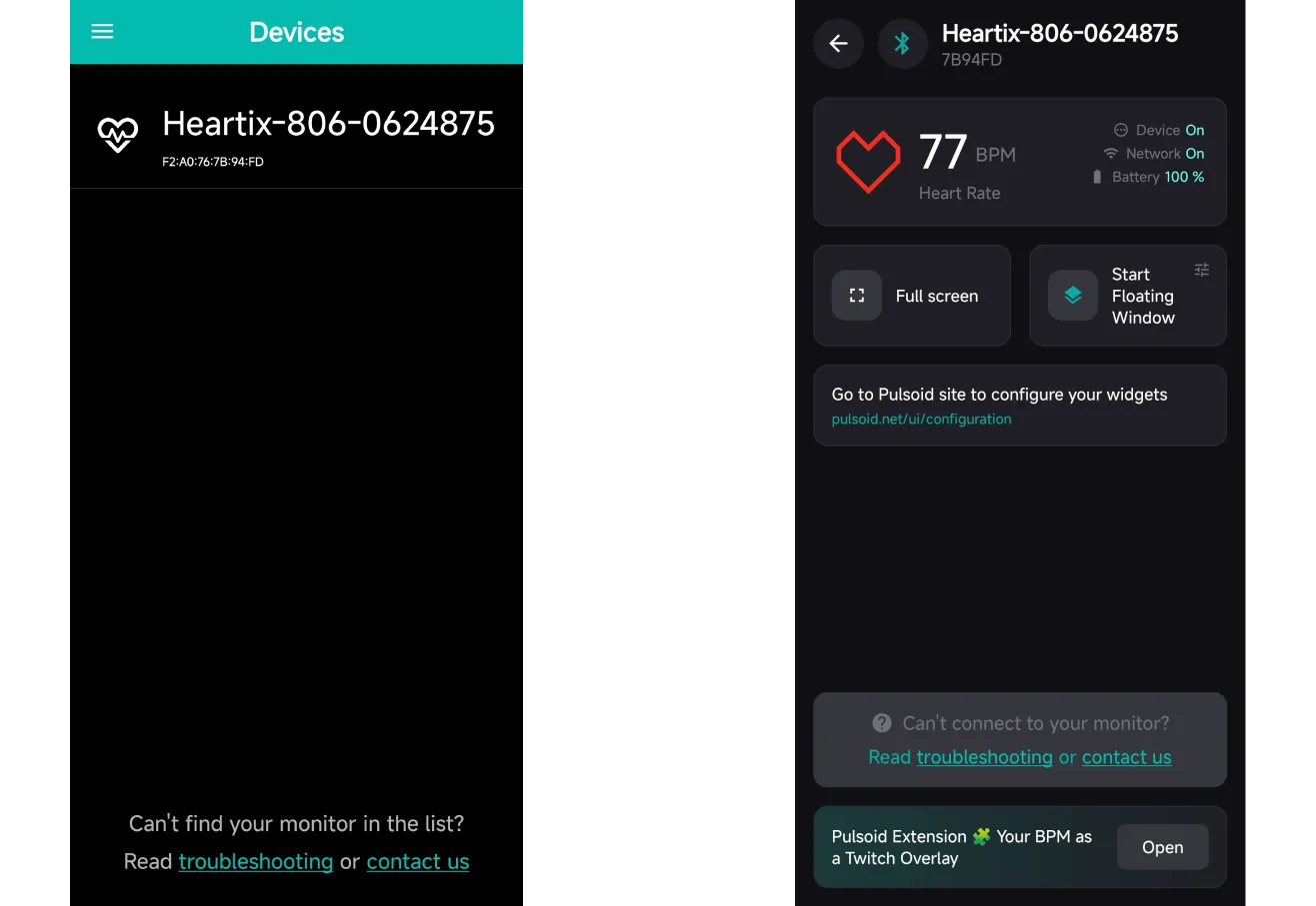 Device page in the Android app