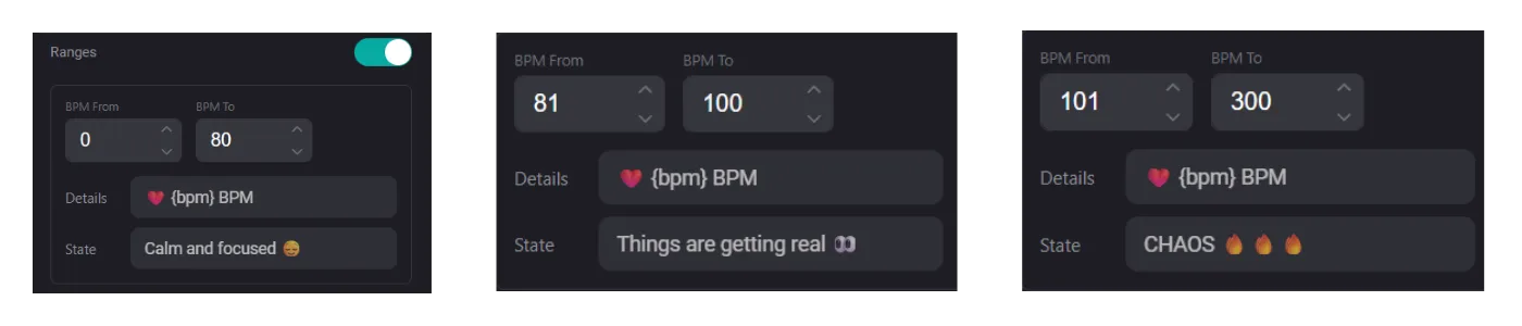 Heart rate ranges in the Preset mode