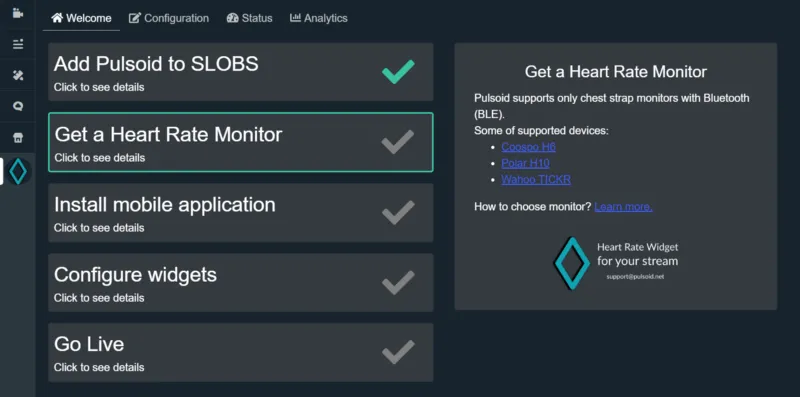 Pulsoid Welcome tab in SLOBS