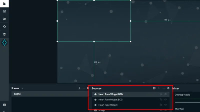 A few heart rate widgets in one scene in Streamlabs OBS