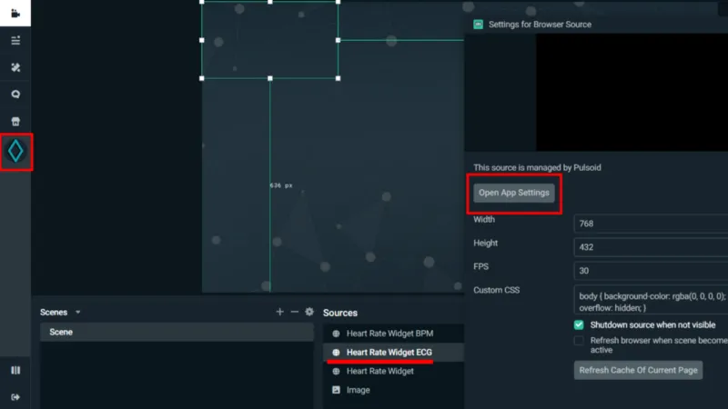 Pulsoid App settings in Streamlabs OBS editor