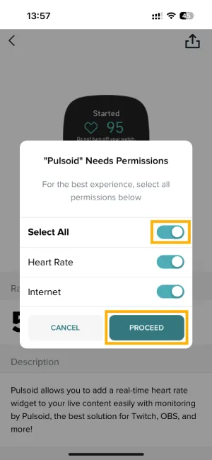 Press “Install”, select all permissions and click “PROCEED”