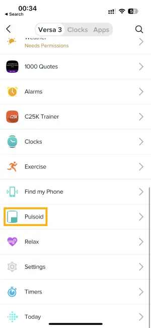 Pulsoid Fitbit Application in list of installed applications