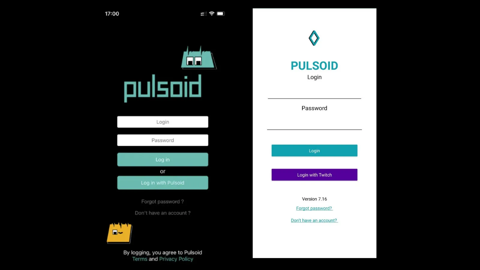 Login pages of Pusloid apps